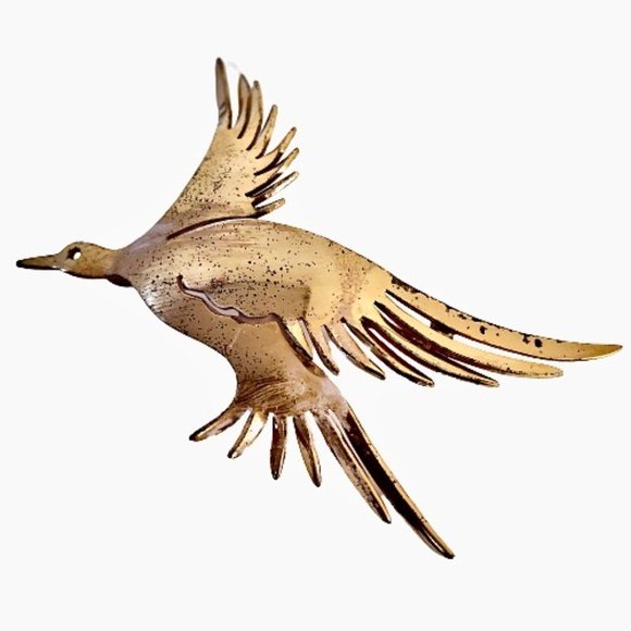 Sterling Silver Flying Goose Duck Brooch Pin HANDMADE Gold Wash - Picture 4 of 13